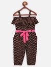 Lilpicks Brown Polka Jumpsuit with Neon Belt