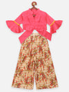 Beige Floral Flared Palazzo with Elegant Bell Sleeve Blouse
