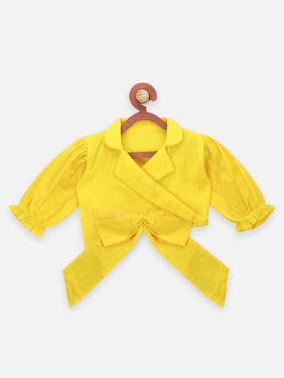 Aztec Print Flared Palazzo with Lime Yellow Flounce Blouse