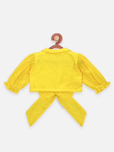 Aztec Print Flared Palazzo with Lime Yellow Flounce Blouse