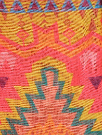 Aztec Print Flared Palazzo with Lime Yellow Flounce Blouse