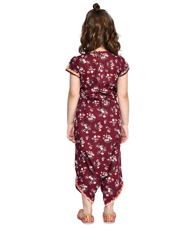 Wine Floral Gota Ethnic Jumpsuit