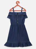 Denim Boat Neck fit and Flare Dress