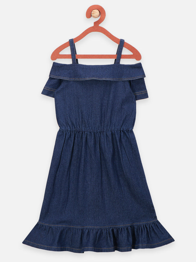 Denim Boat Neck fit and Flare Dress Lilpicks Denim Boat Neck fit and Flare Dress Lilpicks