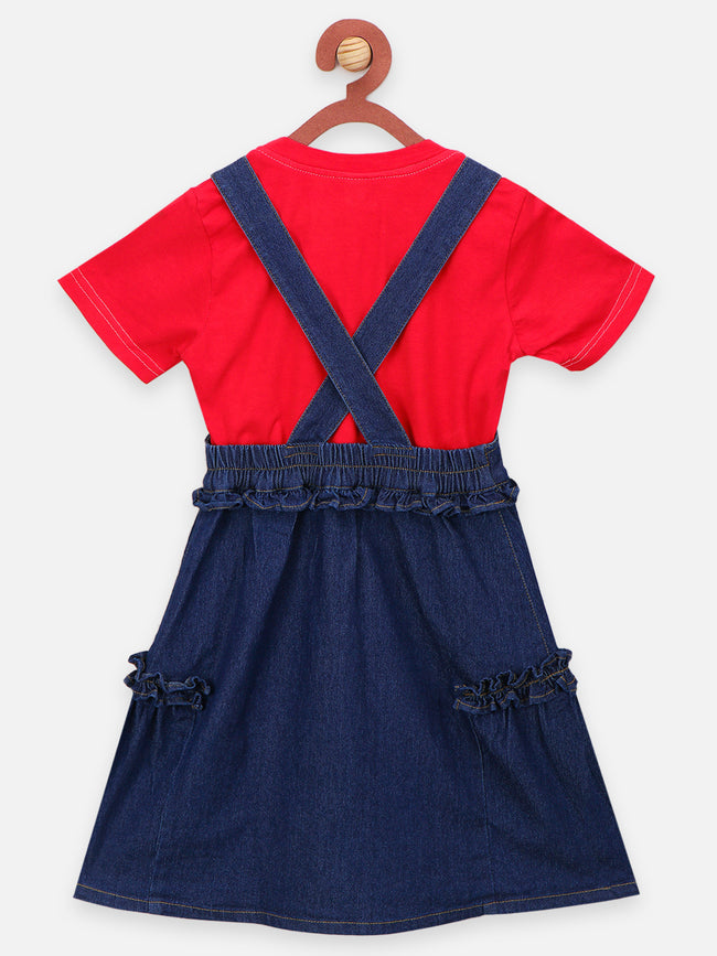 Red Tee with Denim Dungaree Set