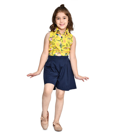 Yellow Navy Knot Style Flared Short Jumpsuit
