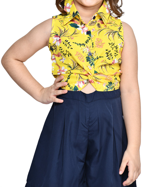 Yellow Navy Knot Style Flared Short Jumpsuit