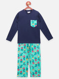 LilPicks Navy Tshirt with Cactus Print Nightsuit