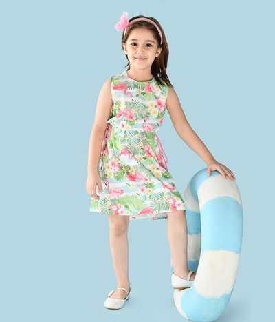 Flammingo Print Waist cut out Dress