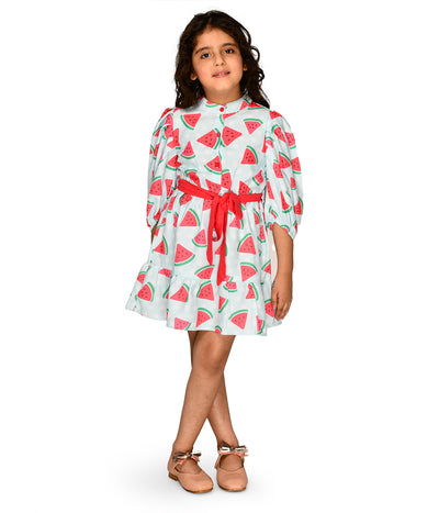 Watermelon Print Flounce sleeves Dress
