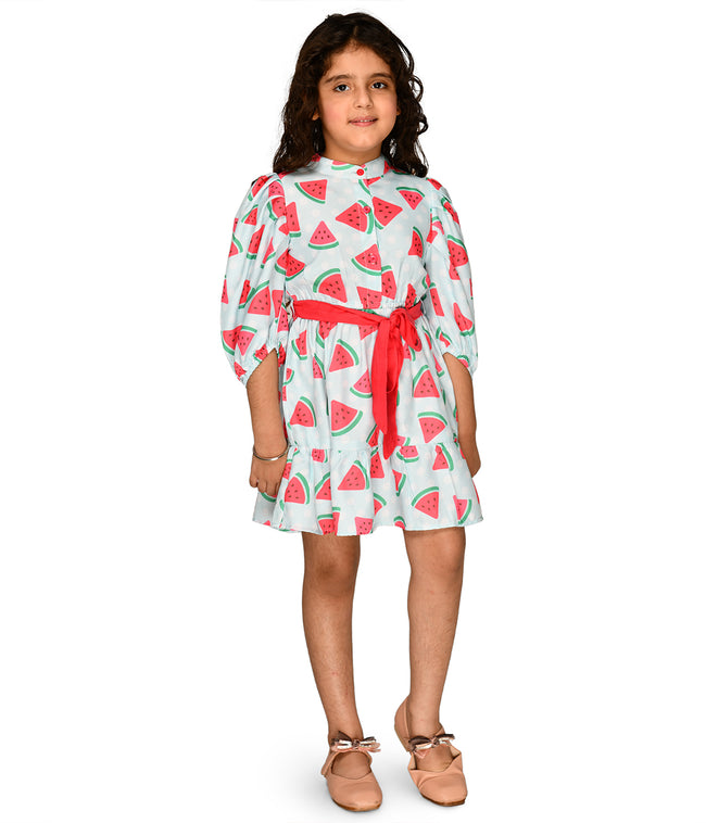 Watermelon Print Flounce sleeves Dress