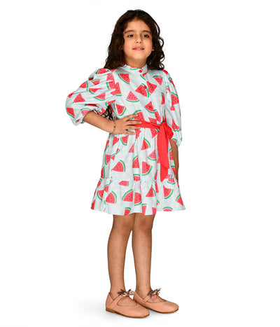 Watermelon Print Flounce sleeves Dress