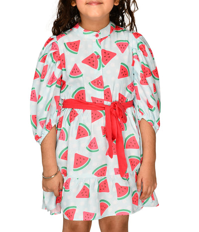 Watermelon Print Flounce sleeves Dress
