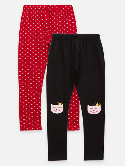 Meow Red black Pack of 2 Leggings