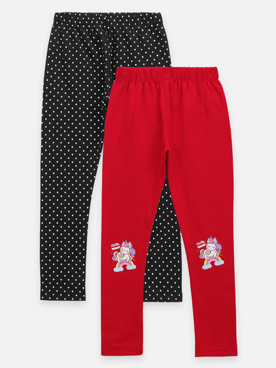 Unicorn Black Red Pack of 2 Leggings