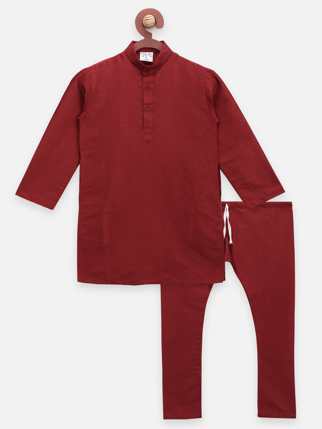 Maroon Plain Kurta Pyjama Set