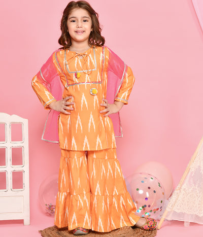 Yellow Ikat Gota Details Kurti Sharara Set