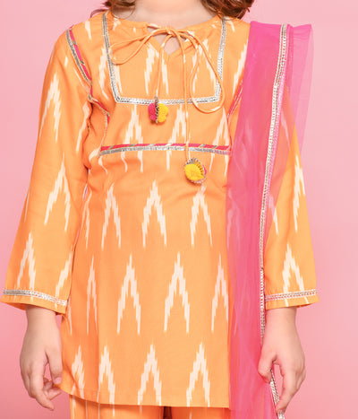 Yellow Ikat Gota Details Kurti Sharara Set