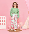 Green Polka Frilly Top with Watermelon Print Palazzo Set