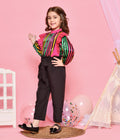 Multicolour Stripe Ruffled Top with Black Trouser Set