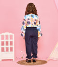 Funky Camera Print Ruffled Top with Jogger Style Pant Set