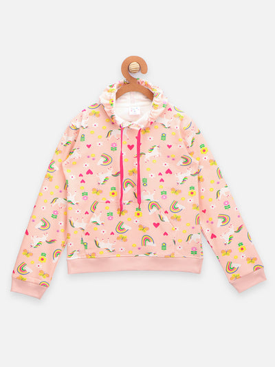 Unicorn Print Baby Pink Hoodie