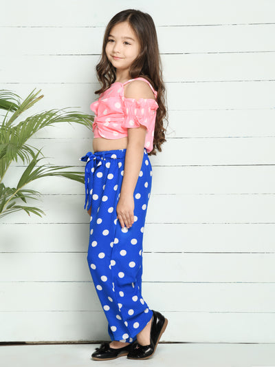 Pink Blue Polka Palazzo Set