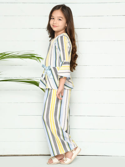 Neon Yellow Striped Peplum Coordinated Set