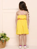 Lemon Yellow Polka Crisscross Fit n Flare Dress