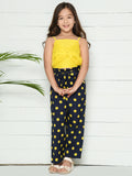 Yellow Black Bow Crop Top with Polka Palazzo Pant Set