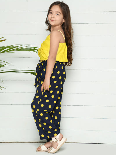Yellow Black Bow Crop Top with Polka Palazzo Pant Set