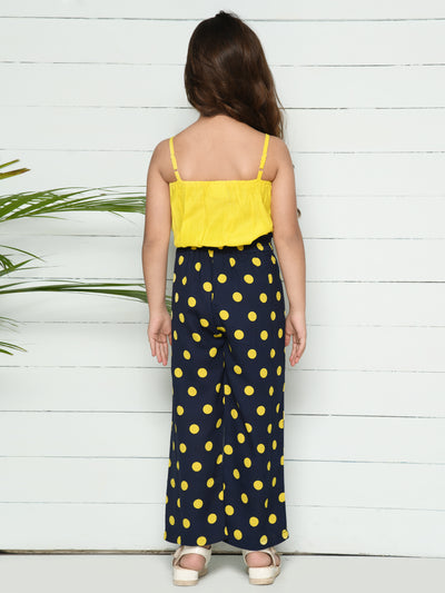 Yellow Black Bow Crop Top with Polka Palazzo Pant Set