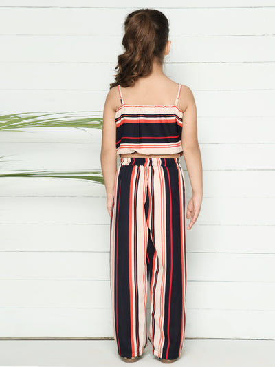 Navy Beige Striped Coordinated Pant Set
