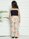 Black Multi Gathered Crop Top with Floral Pant Set