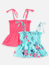 Red Turquoise Blue Strappy Smocking Crop Top - Pack of 2