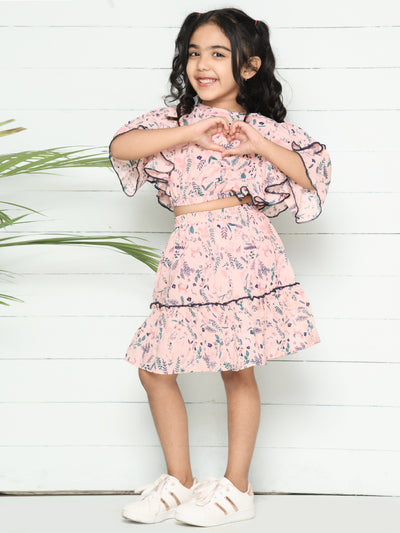 Peach Flowy Coordinated Skirt Set