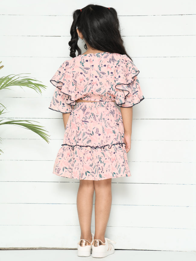 Peach Flowy Coordinated Skirt Set