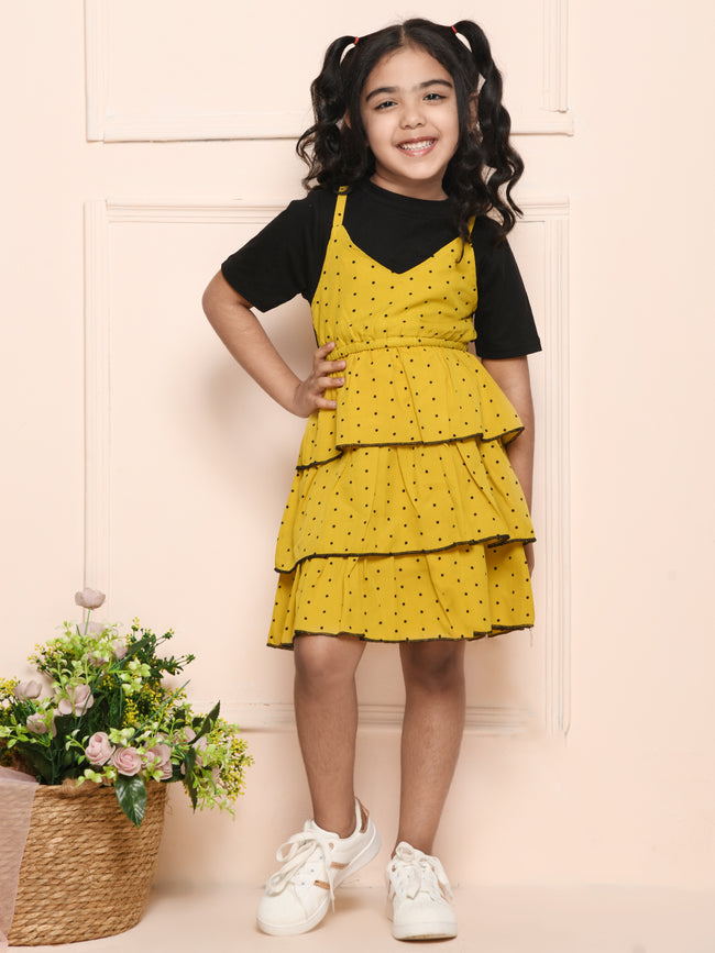 Yellow Black Pinafore Attached Dress
