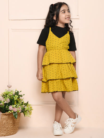 Yellow Black Pinafore Attached Dress