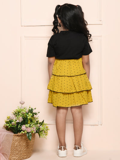 Yellow Black Pinafore Attached Dress