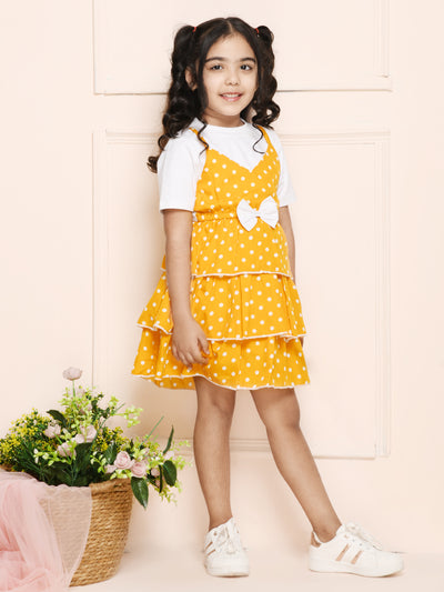 Yellow White Pinafore Attached Dress