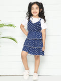 Blue White Pinafore Attached Dress