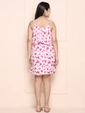 Peach White Pinafore Attached Dress White Pink Butter Fly Print Flared Dress