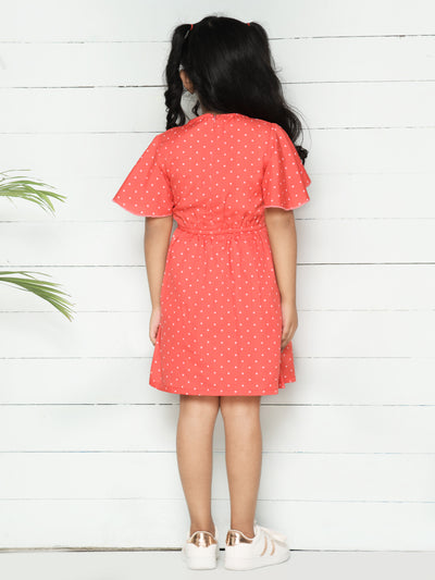 Peach White Polka Bow Dress