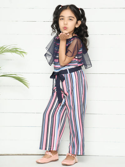 Navy Pink Striped Designer Jumpsuit