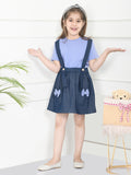 Lavender Navy Crop Knot Top with Dungaree Skirt Set