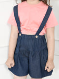 Peach Navy Blue Crop Knot Top with Dungaree Skirt Set