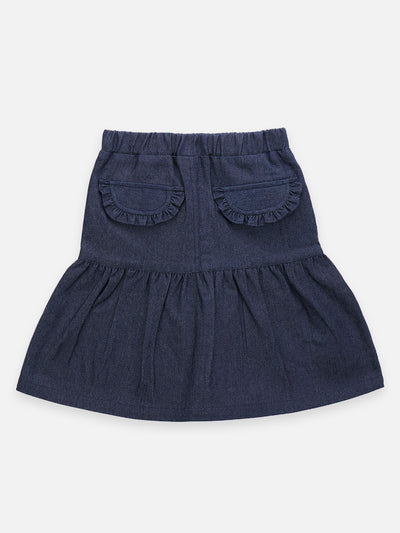 Baby Pink Blue Flower Top with Detailed Denim Skirt Set