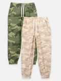 Green Beige Army Print Jogger Pant - Pack of 2