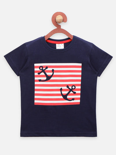 Black Red Striped Anchor Print T-shirt - Pack of 2